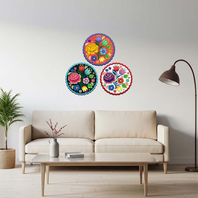 Set of 3 Decorative Floral Folk Art Wall Decor  Traditional Wall Art For for Living Room & Home Office | Housewarming Gift  Modern Artwork